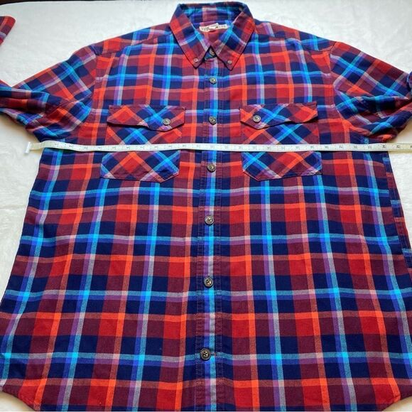 Duluth Trading Company Red, White and Blue Plaid Flannel Shirt Size Large - Picture 9 of 11